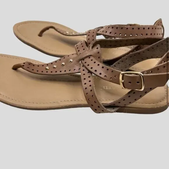 A. Giannetti T-Strap Sandals Womens Size 10 Caged Ankle Strap and Gold Hardware - Picture 3 of 6